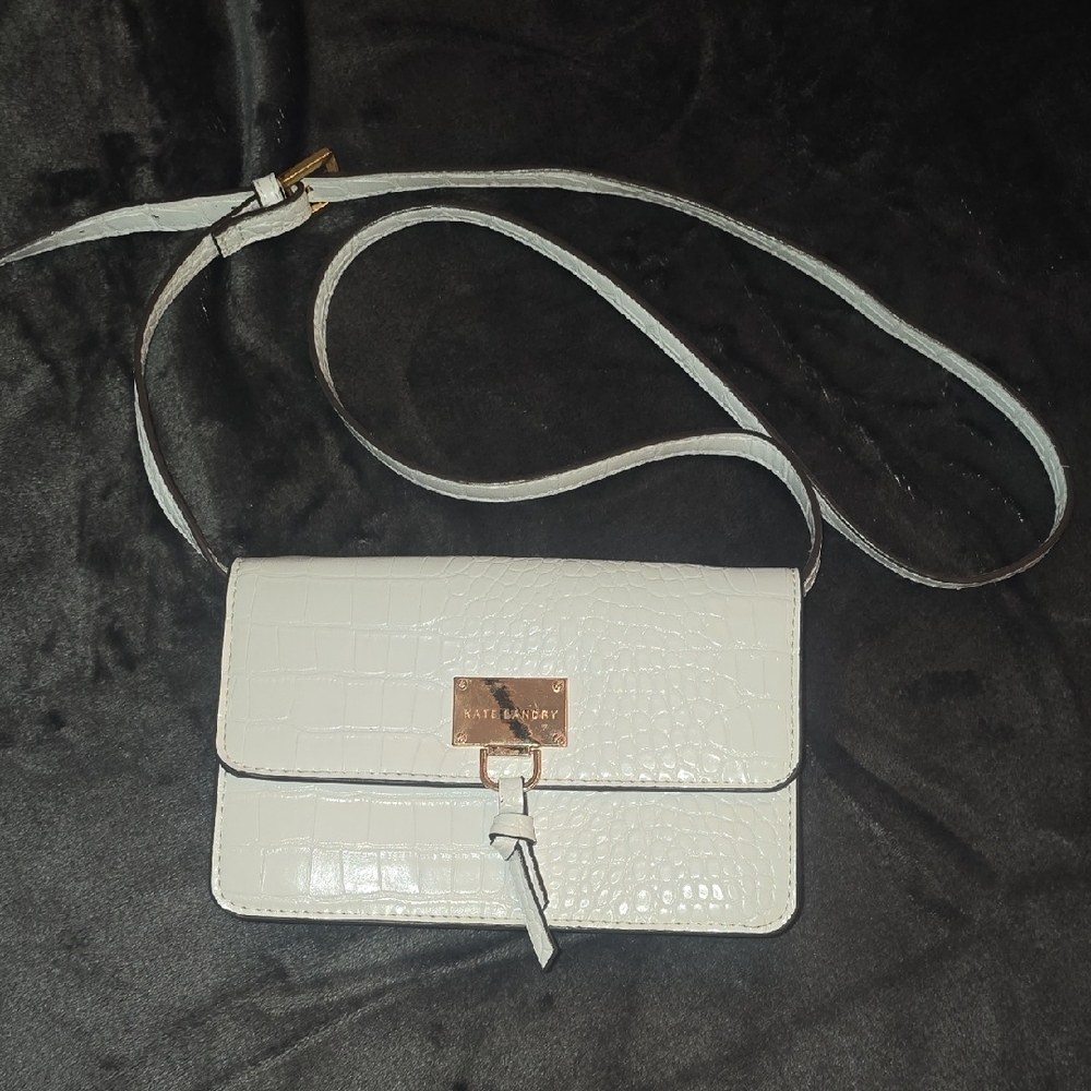 Kate Landry Croc-Embossed White Crossbody Bag Wallet Purse Belt